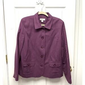 Appleseed's Purple 100% Wool Blazer, Lined, Front Flap Pockets, Women's Size 14